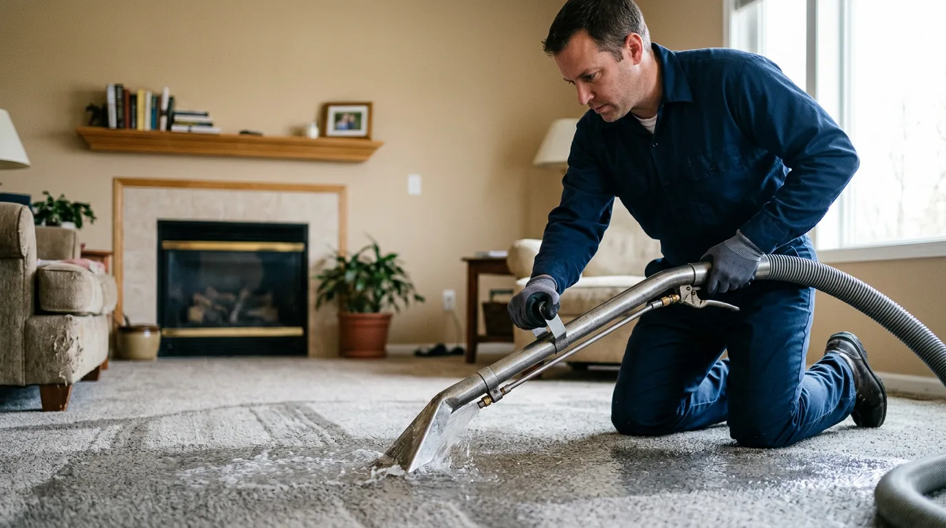 Water damage restoration technician working near North Conway, NH